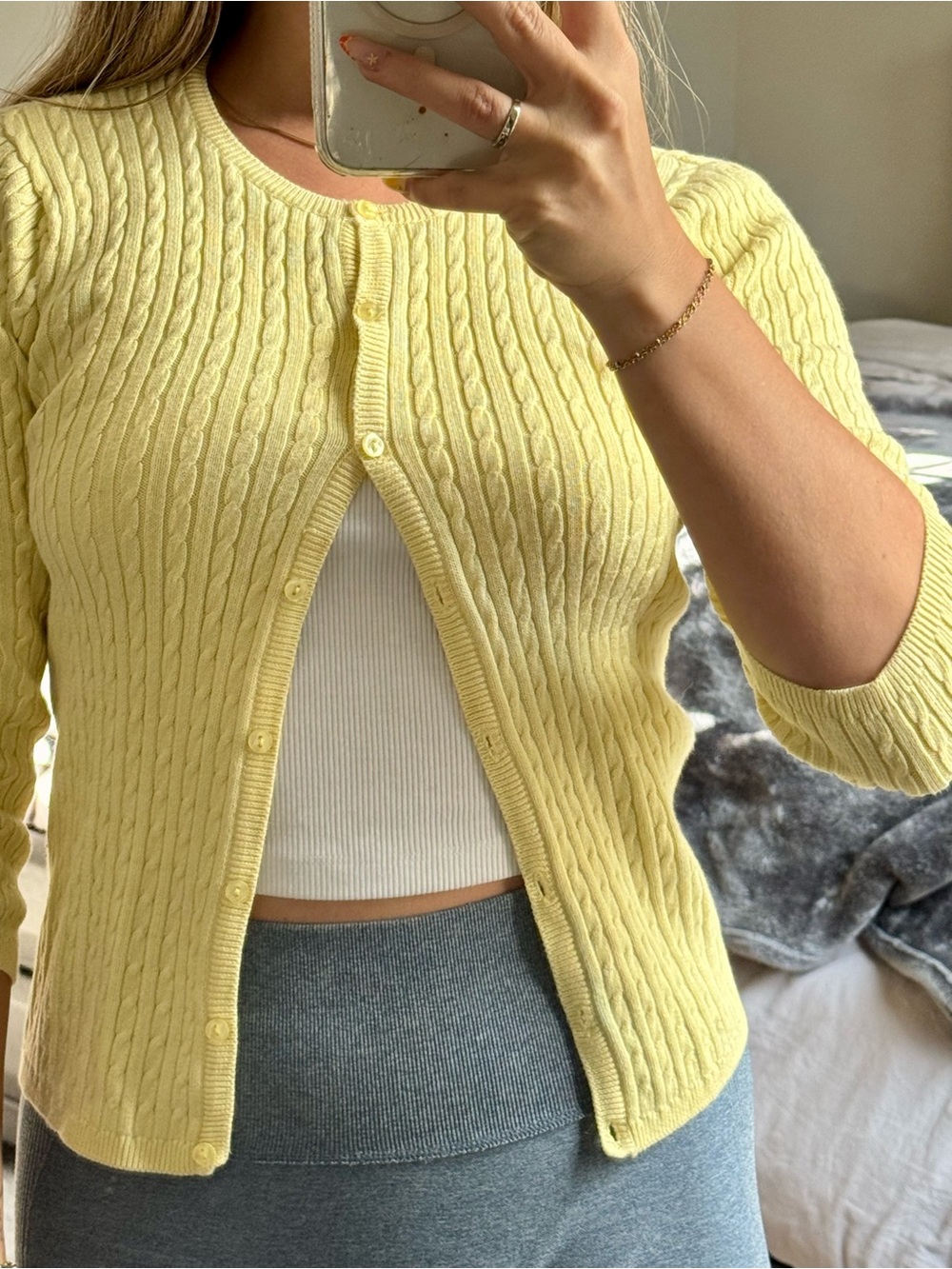 Vintage Butter Yellow Cable Knit Cardigan XS Coastal Granddaughter Y2K Sweater